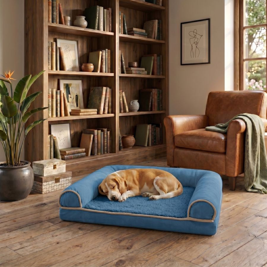 Canapé orthopédique pour chien bleu