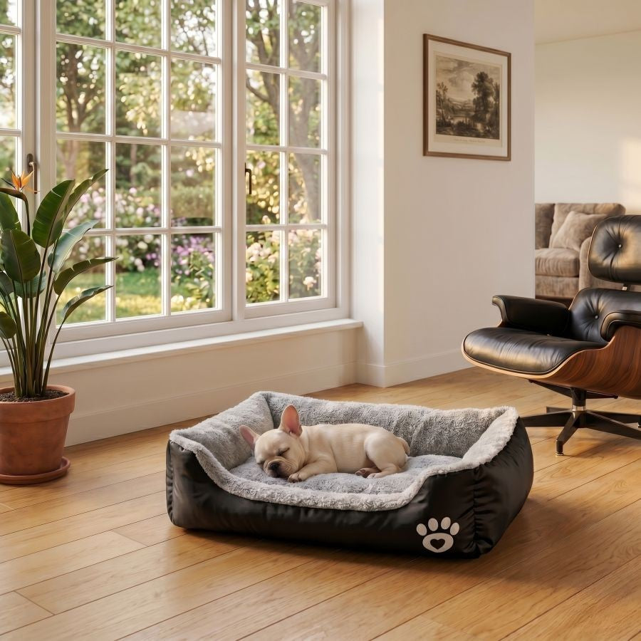 Panier pour chien doux et lavable avec rebords noir