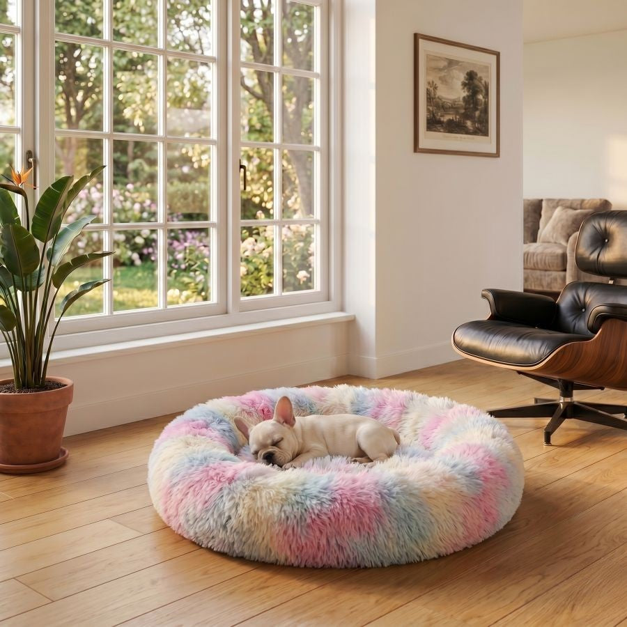 Coussin apaisant pour chien multicolore