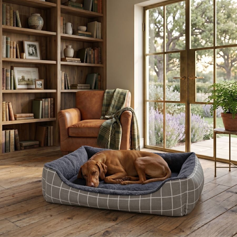Panier pour chien déhoussable avec rebords motif gris