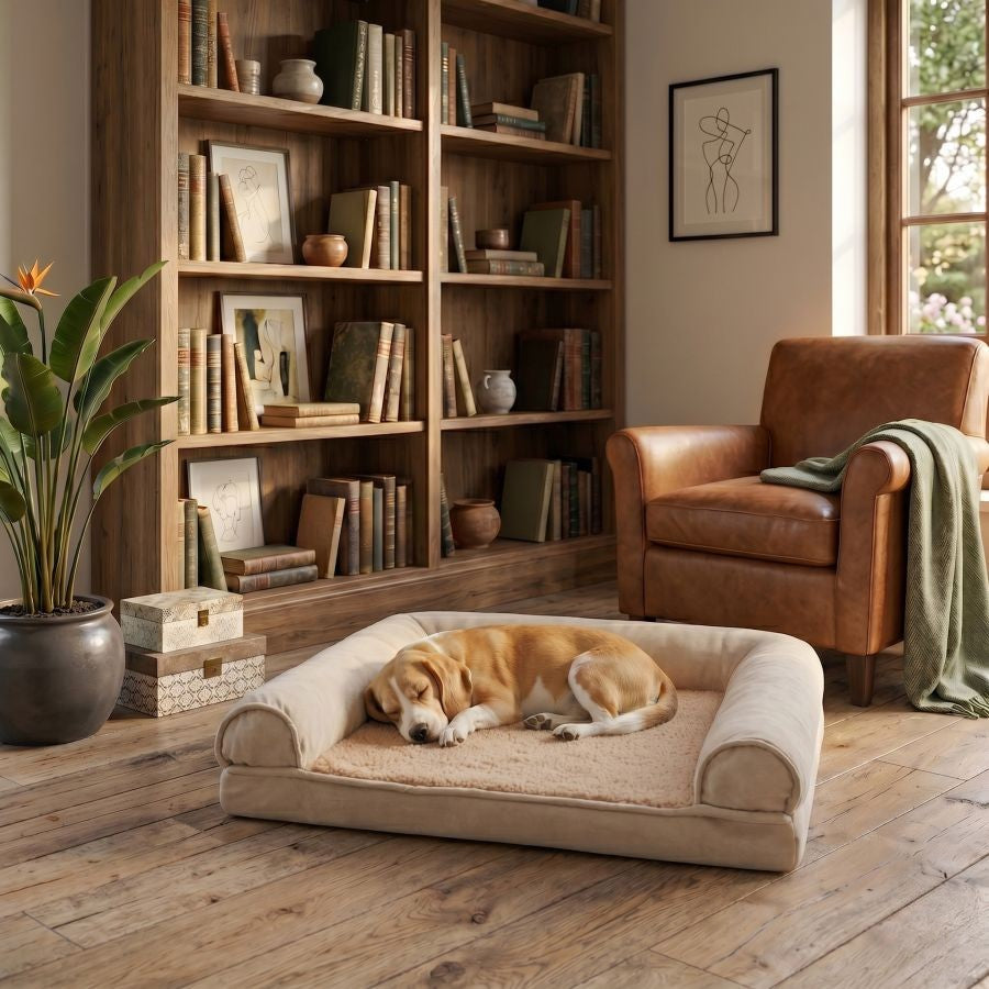 Canapé orthopédique pour chien beige