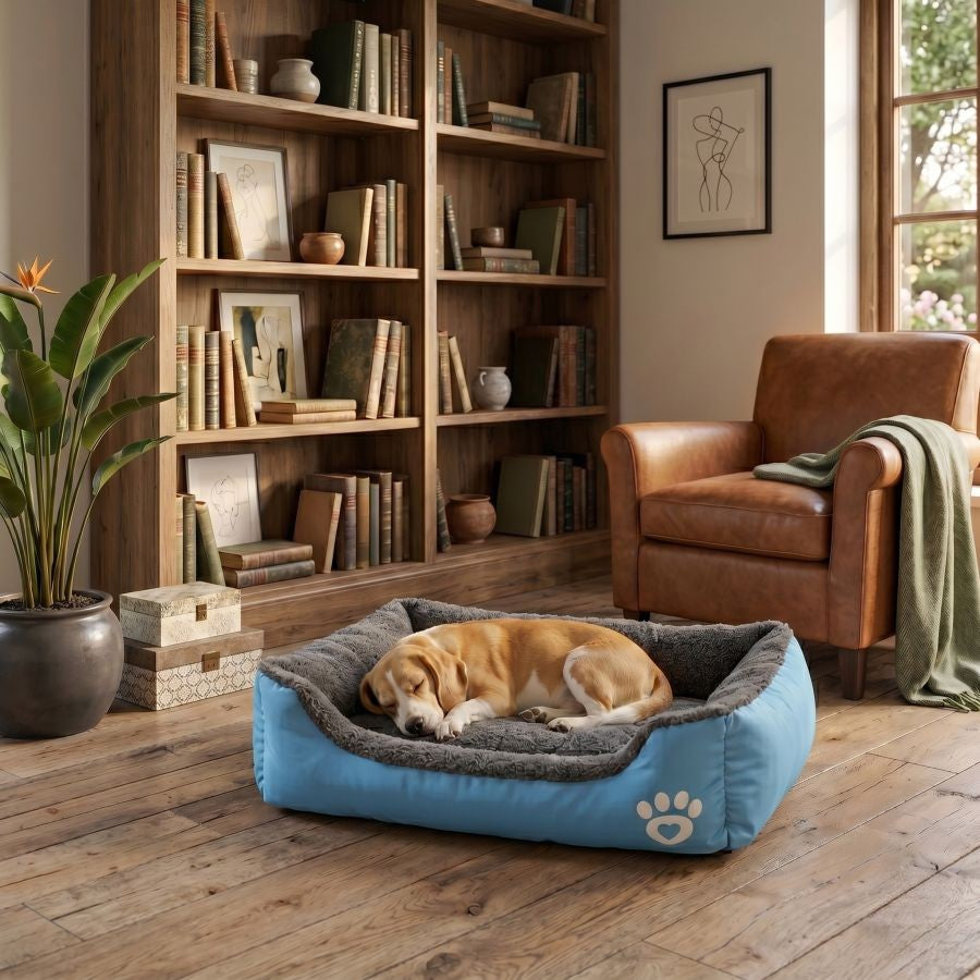 Panier pour chien doux et lavable avec rebords bleu ciel