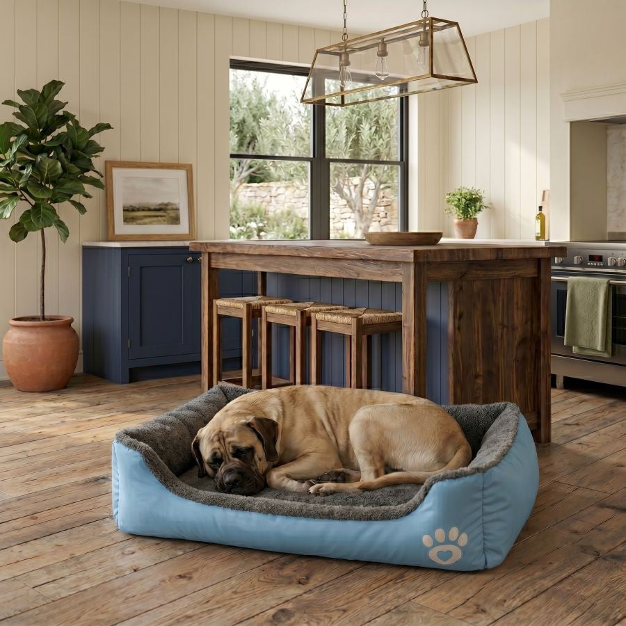 Panier pour chien doux et lavable avec rebords bleu ciel