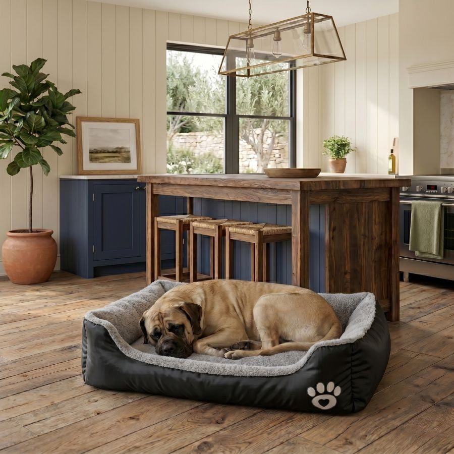 Panier pour chien doux et lavable avec rebords noir