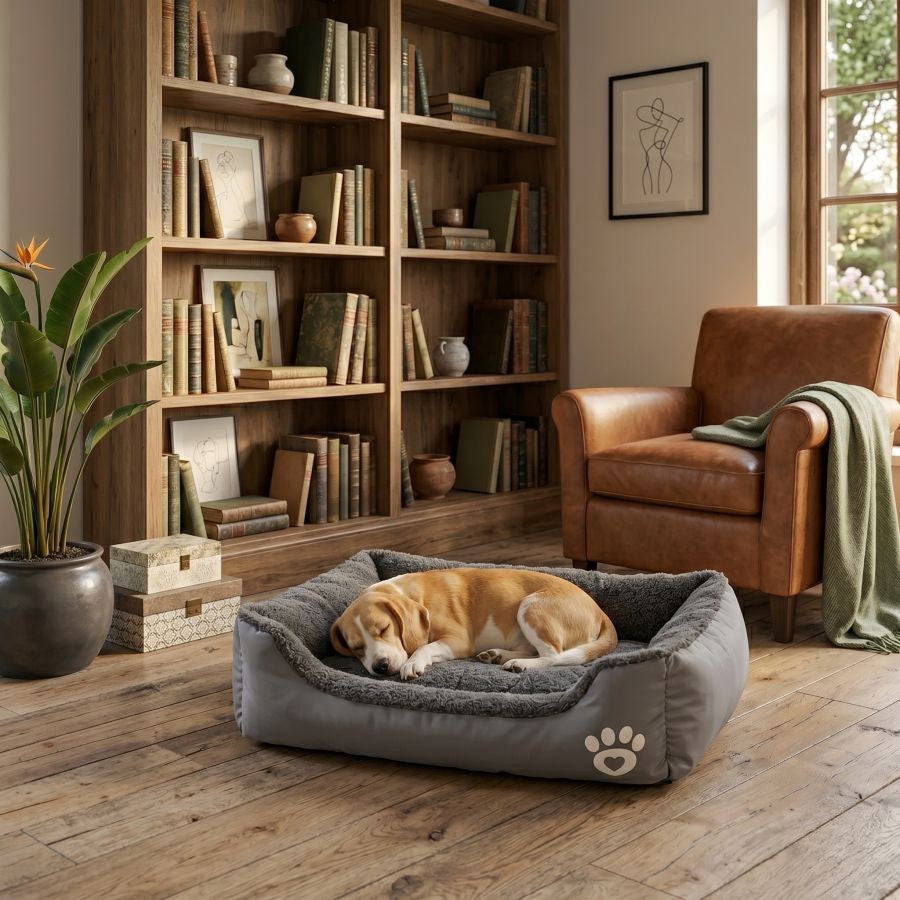 Panier pour chien doux et lavable avec rebords gris