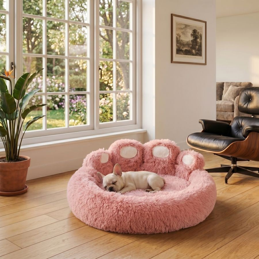 Coussin pour chien patte couleur rose ultra douce