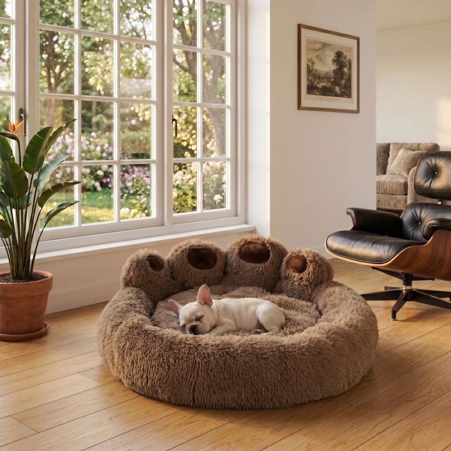 Coussin pour chien patte couleur marron ultra douce