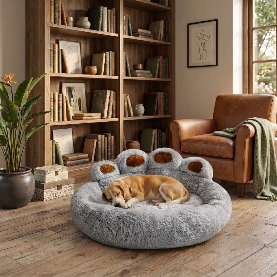 Coussin pour chien patte gris clair ultra douce