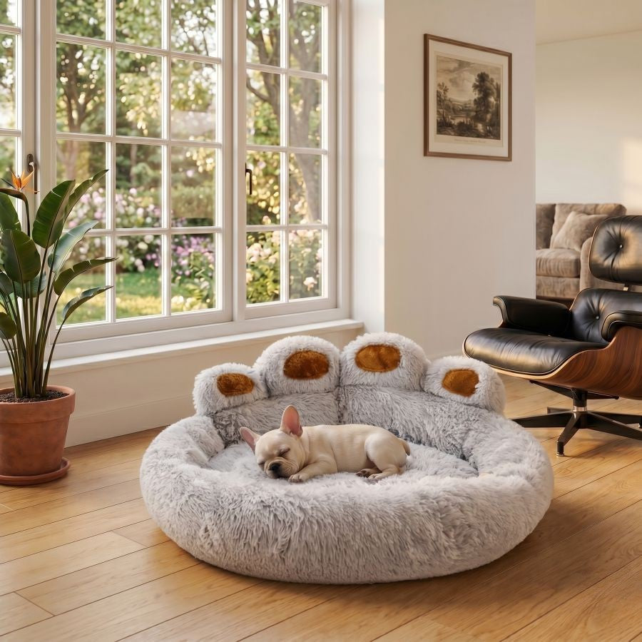 Coussin pour chien patte gris clair ultra douce