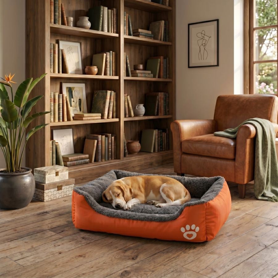 Panier pour chien doux et lavable avec rebords orange