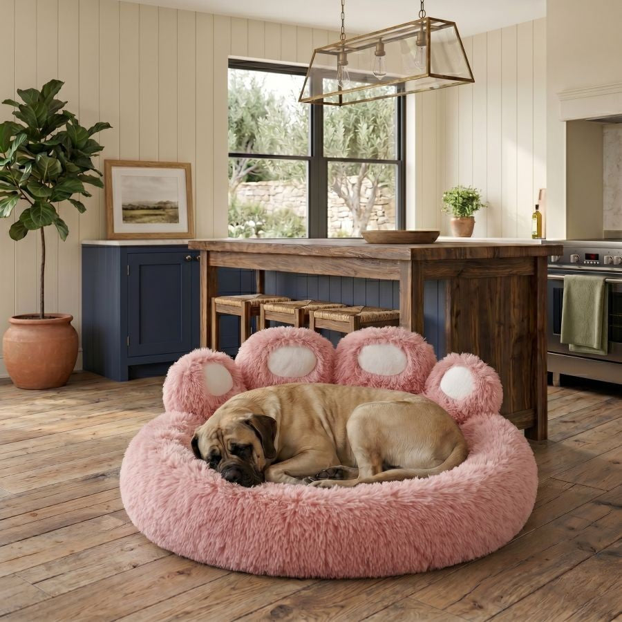 Coussin pour chien patte couleur rose ultra douce