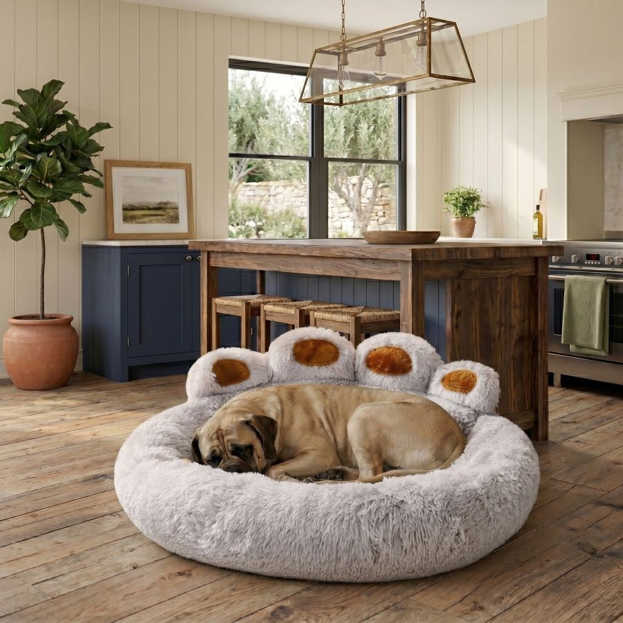 Coussin pour chien patte gris clair ultra douce